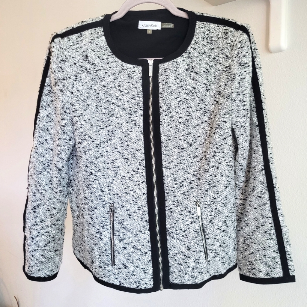 Calvin Klein Women's Black And White Tweed Jacket